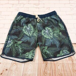 Fair Harbor Shorts Mens XL Beach Black Floral Elastic Waist Lined Athletic